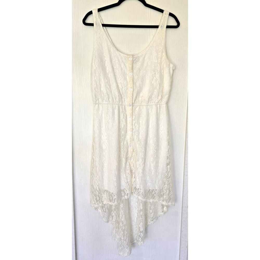 Cream Lace High Low Dress Size L Wedding Fairy Cottagecore Peasant Romantic Boho